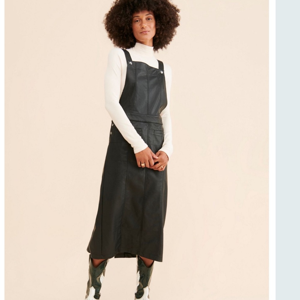 Free People FP NWOT Vegan Hay Day Skirtall Faux Leather Jumper Dress Size L